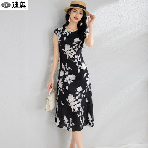 迪奥高端优雅显瘦真丝连衣裙女夏