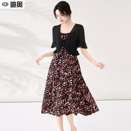 迪奥法式连衣裙套装女25夏新款气质小开衫温柔风碎花吊带裙两件套