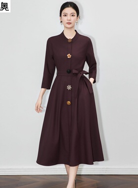 迪奥高级感法式复古气质名媛系带收腰显瘦25巨好看的早秋连衣裙女