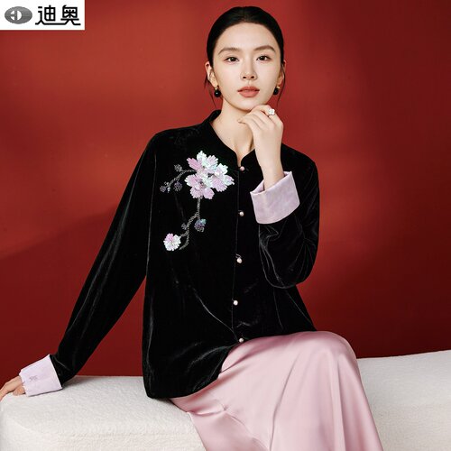 迪奥高级感真丝丝绒新中式外套女