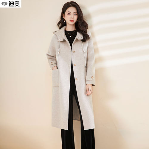 迪奥高级感连帽羊毛双面呢外套女