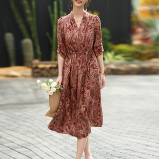 迪奥法式 复古优雅氛围感真丝茶歇裙 印花桑蚕丝连衣裙女夏2026新款