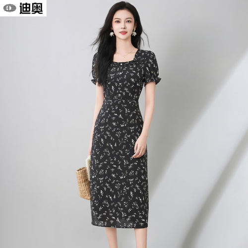 迪奥短袖连衣裙高级感减龄印花裙