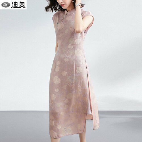 迪奥绝美气质新中式真丝旗袍裙女