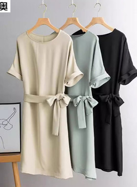 迪奥26夏季新款真丝连衣裙女高级感气质系带桑蚕丝短袖裙收腰裙子