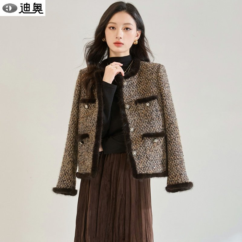 迪奥小香风粗花呢外套女25新款时髦复古貂毛拼接白鸭绒内胆羽绒服,女装/女士精品,短外套,淘宝优惠券,粉丝福利购,淘宝优惠卷