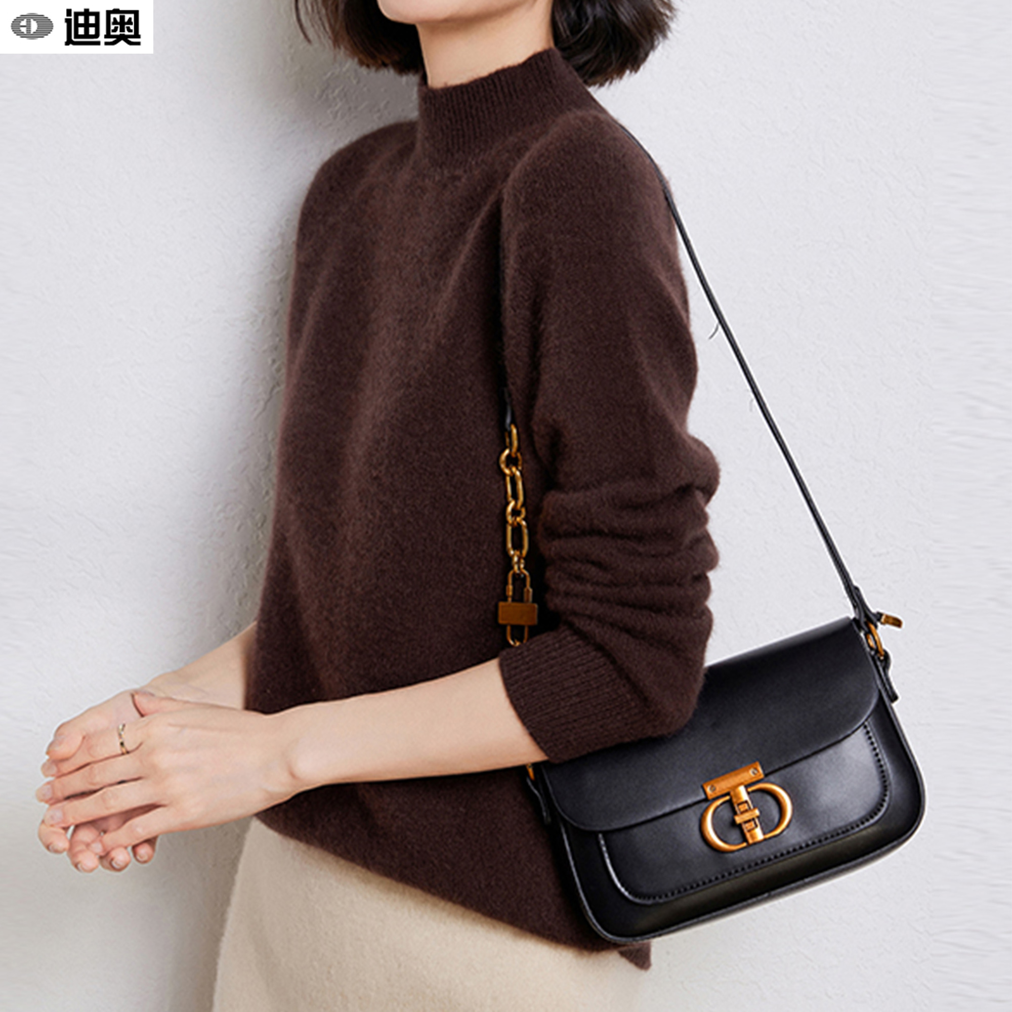 迪奥秋冬半高领针织衫女长袖毛线衫优雅气质高级品牌毛衣服吊带衫