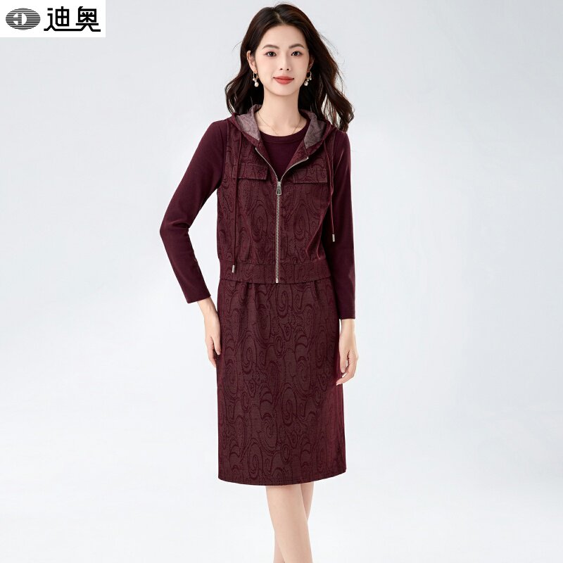 迪奥25春秋新款女神范高级感时尚连帽无袖外套+连衣裙休闲两件套,女装/女士精品,时尚套装,淘宝优惠券,粉丝福利购,淘宝优惠卷