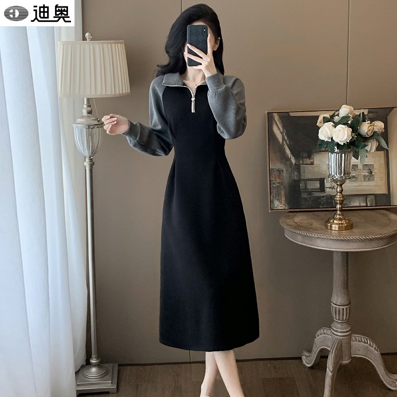 迪奥25秋冬新款长袖连衣裙女高级感气质撞色拼接显瘦卫衣中长裙子,女装/女士精品,连衣裙,淘宝优惠券,粉丝福利购,淘宝优惠卷