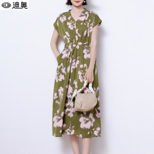 迪奥收腰连衣裙女夏季碎花连衣裙