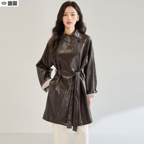 迪奥高级感宽松显瘦中长皮衣外套
