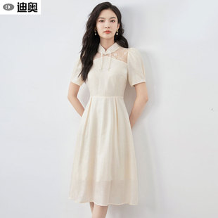 性感收腰中长裙 连衣裙高端设计感蕾丝拼接法式 迪奥2026新款 新中式