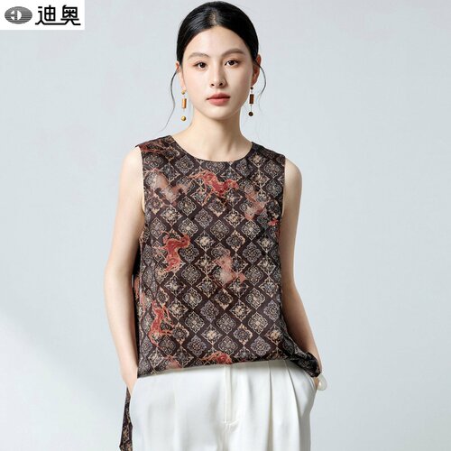 迪奥高端复古香云纱无袖马甲背心