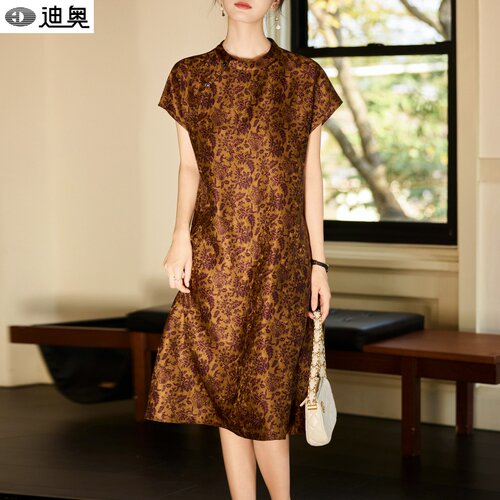 迪奥国风典雅桑蚕丝香云纱连衣裙