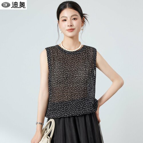 迪奥轻奢真丝波点背心桑蚕丝小衫