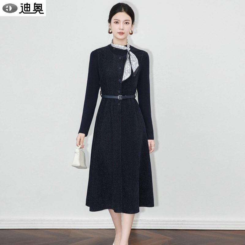 迪奥法式名媛纯色内搭打底衫雪尼尔绒背心裙两件套装女26春秋新款