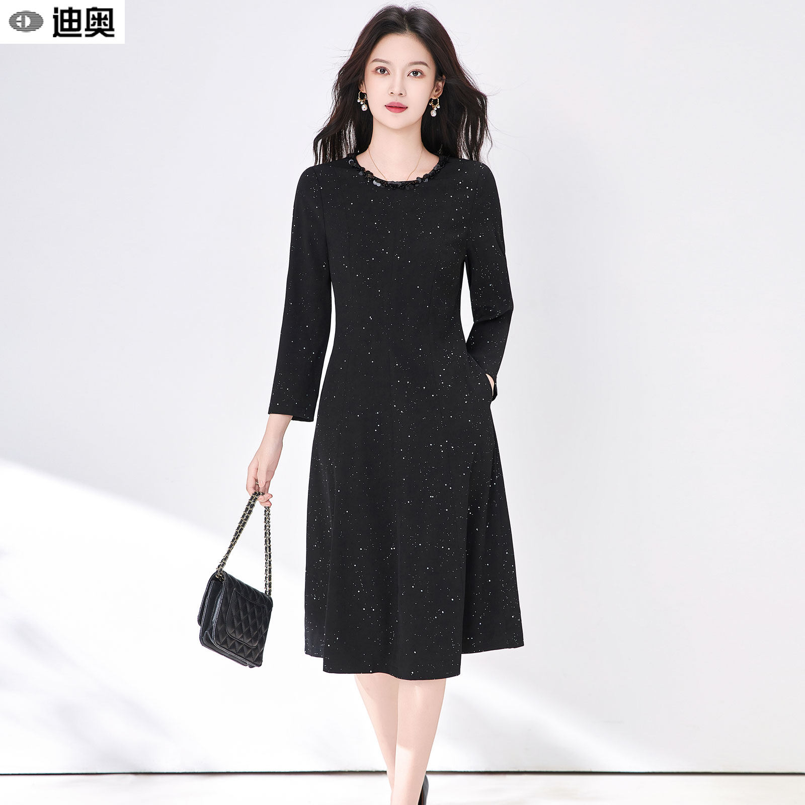 迪奥小香风长袖连衣裙女25秋季新款轻奢亮片烫钻高级感宴会礼服裙,女装/女士精品,连衣裙,淘宝优惠券,粉丝福利购,淘宝优惠卷