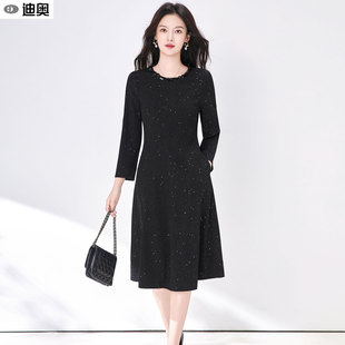 迪奥小香风长袖连衣裙女25秋季新款轻奢亮片烫钻高级感宴会礼服裙