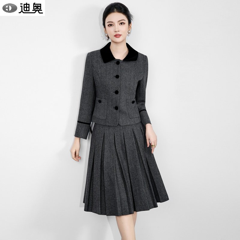 迪奥法式格蕾系两件套装女25秋冬新款高级感气质羊毛外套+半身裙