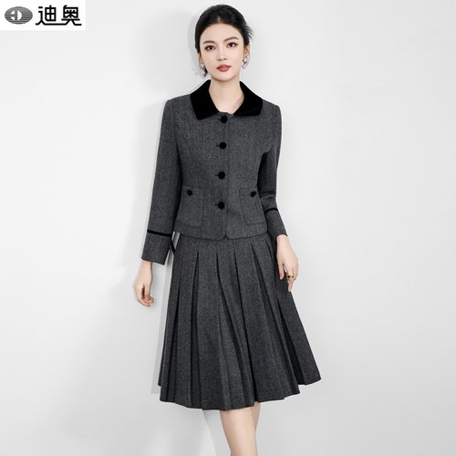 迪奥复古学院风减龄两件套装裙女