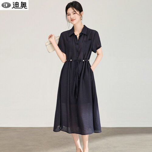 迪奥时尚休闲显瘦短袖衬衫连衣裙