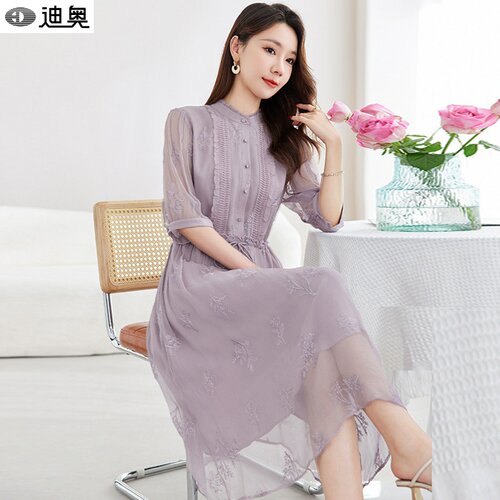 迪奥高端时尚100%桑蚕丝连衣裙女