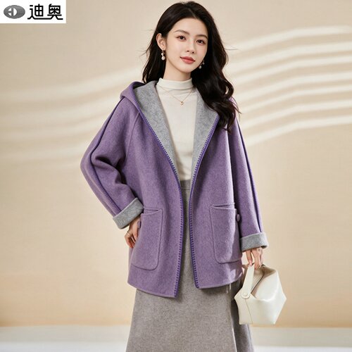 迪奥连帽羊毛双面呢大衣外套女冬
