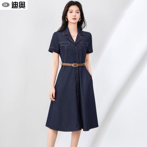 迪奥复古休闲牛仔连衣裙短袖裙子
