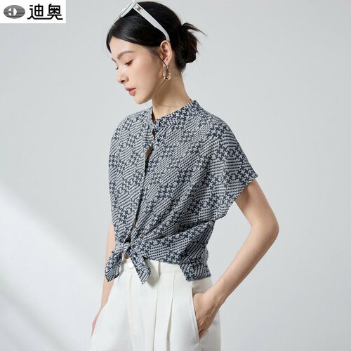 迪奥气质真丝印花衬衫女短袖衬衣