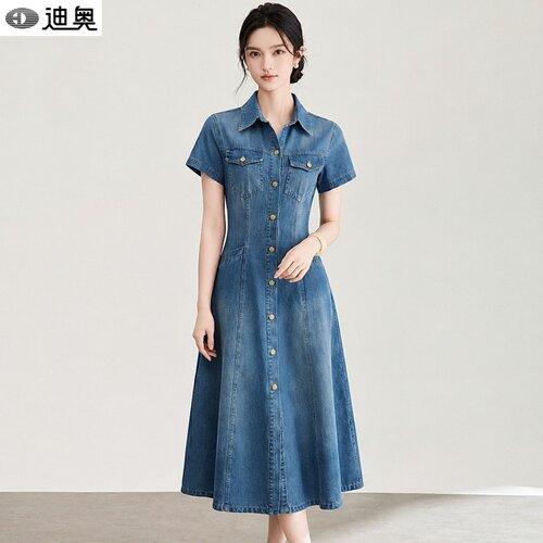 迪奥高品质连衣裙女衬衫式牛仔裙