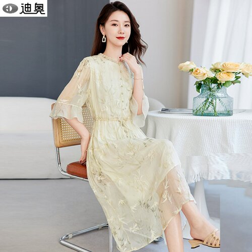 迪奥高端真丝连衣裙桑蚕丝仙女裙