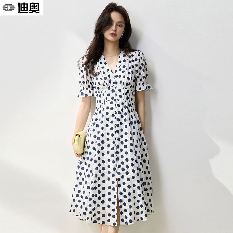迪奥波点连衣裙女夏25新款法式气质减龄茶歇裙时尚优雅短袖中长裙,女装/女士精品,连衣裙,淘宝优惠券,粉丝福利购,淘宝优惠卷