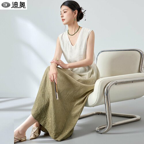 迪奥小众轻奢桑蚕丝亚麻连衣裙夏