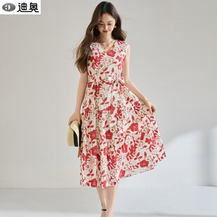 端庄大气优雅收腰背心裙子 新款 迪奥法式 复古印花连衣裙女2026夏季