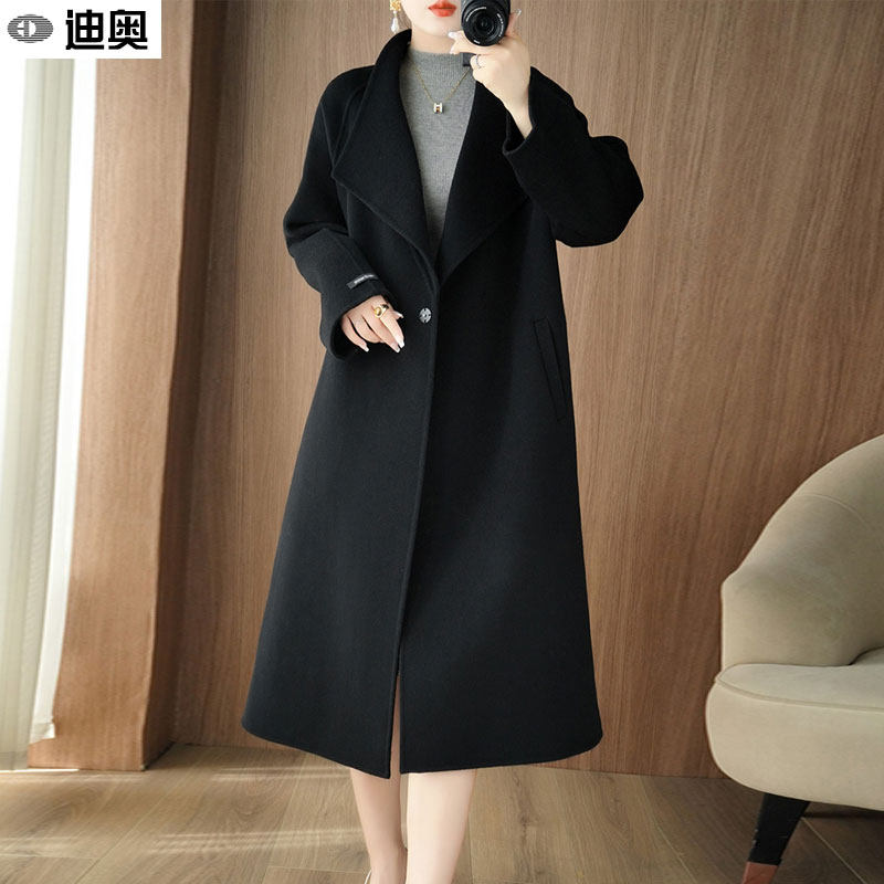 迪奥24冬季新款双面呢子羊毛大衣女轻奢高级感中长款羊绒毛呢外套