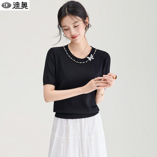 迪奥轻奢小众针织短袖针织衫女夏