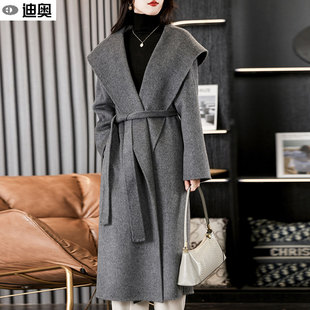 迪奥羊绒大衣女2025秋冬新款高级感连帽羊毛双面呢子长款毛呢外套