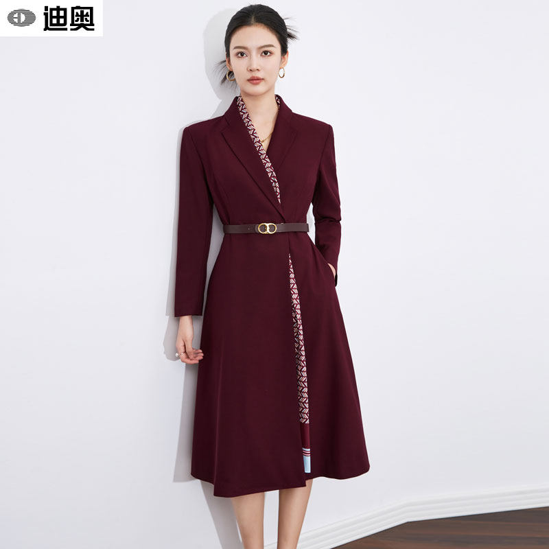 迪奥高级感连衣裙女2026新款轻商务气质通勤收腰西装裙长袖中长裙