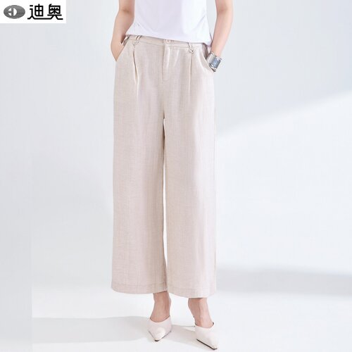 迪奥天丝亚麻宽松直筒阔腿裤女夏