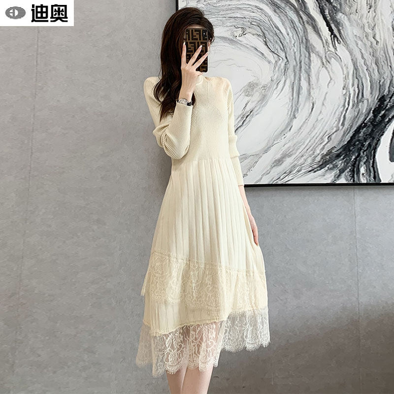 迪奥法式针织长袖连衣裙女25春新款小香风蕾丝拼接气质毛衣长裙子,女装/女士精品,连衣裙,淘宝优惠券,粉丝福利购,淘宝优惠卷
