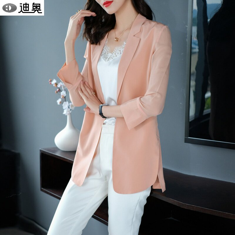 迪奥春夏薄款真丝外套女2026新款气质减龄百搭通勤风桑蚕丝小西装