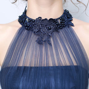 Blue Neck nailed ball dinner party year President wedding dress wedding bridesmaid dress