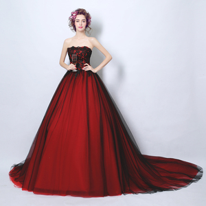 Wine red princess bride wedding dresses wedding dresses evening dinner party performance show