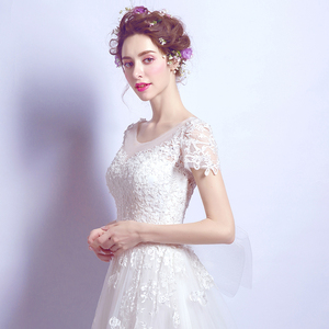 Big butterfly knot lace small trailing shoulder winter bride wedding dress