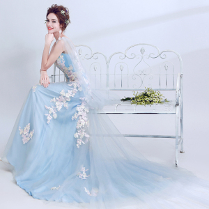 Blue fishtail bride wedding dresses