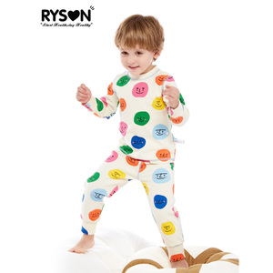 RYSONMOON童装a类家居服春秋保暖男童女童羊毛棉儿童笑脸睡衣套装