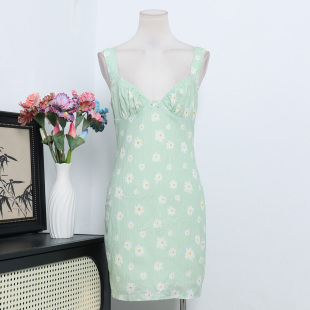 澳洲单小众设计性感辣妹气质方领露背碎花裙修身 连衣裙A3