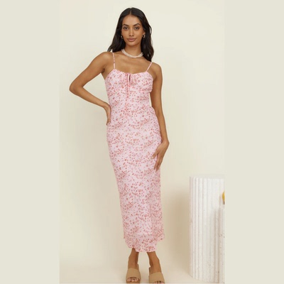 澳洲单SN@DYS法式复古碎花抽绳系带吊带裙收腰显瘦长款度假连衣裙