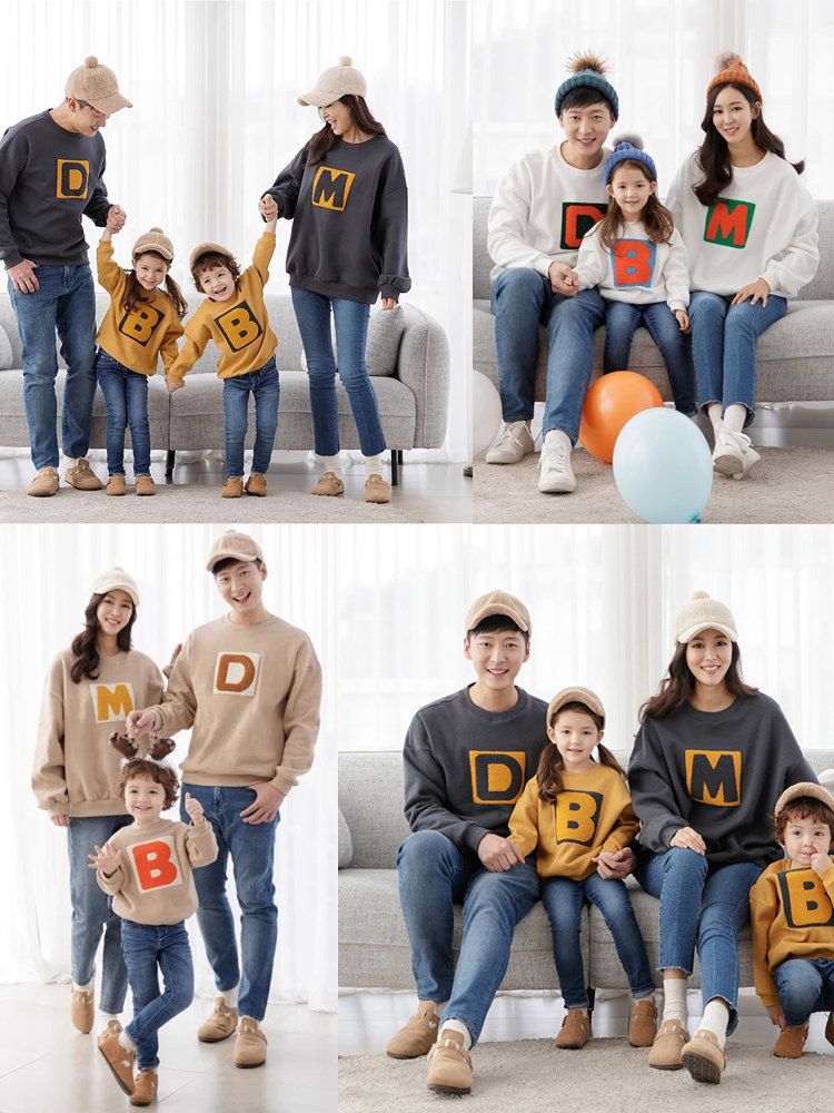 3 4인 고급 가족 부모자식 의류 가을 겨울 자수 벨벳 스웨트 셔츠 어머니 어머니 딸  크롤링 의류 가족 의류