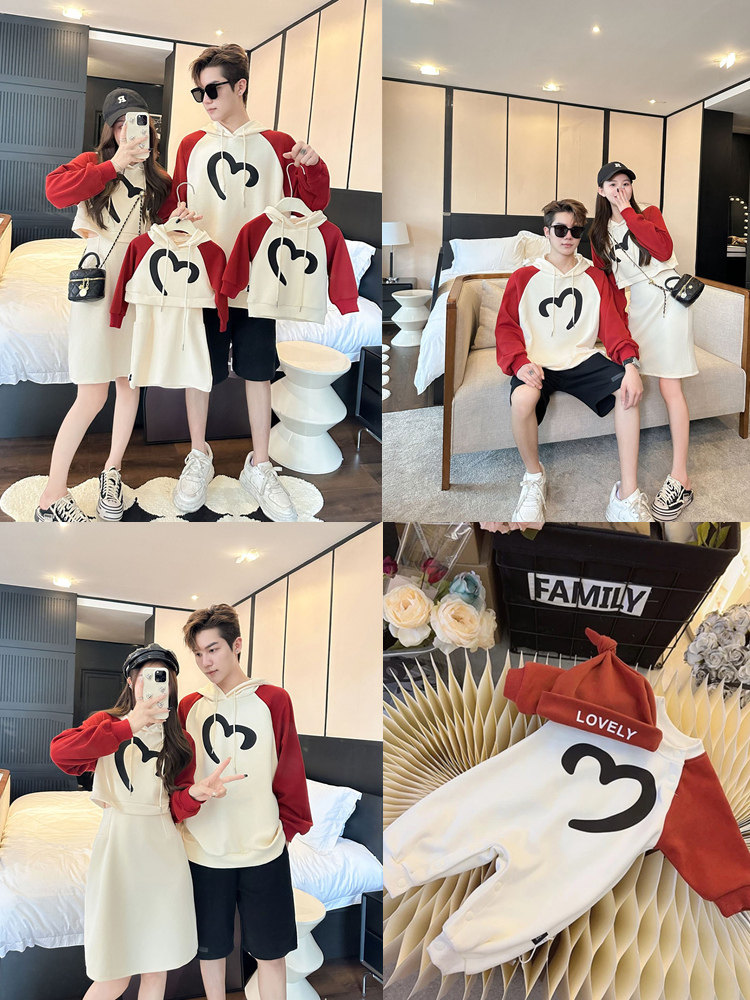 3인 가족을 위한 가을 겨울 친자복 엄마와 딸 드레스 엄마와 아이 후드 티셔츠  크롤링복 가족복